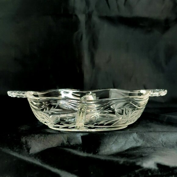 Vintage Fostoria 2 Part Divided Glass Condiment Serving Dish Floral Design - Picture 3 of 6
